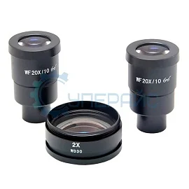 Набор комплектующих для стереомикроскопов Saike Digital с насадкой на объектив (линзой Барлоу) 2X и окулярами WF20X/10 фото