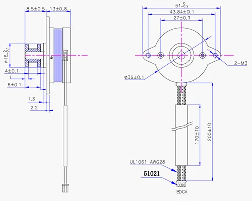 Двухфазный шаговый двигатель UMot 36HKY0402-8WD-200 заказать в Суперайс