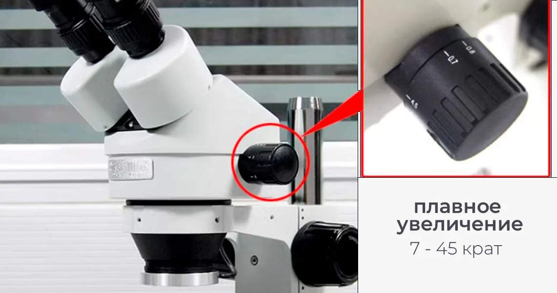 Особенности микроскопа Crystallite ST-7045 плавное увеличение микроскопа