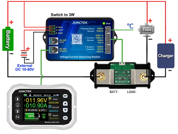 Схема подключения измерительной головки Juntek с помощью внешнего источника питания
