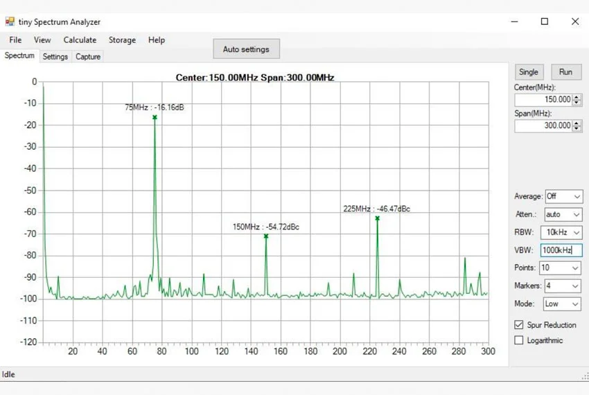 Скриншот ПО для анализатора TinySA Интерфейс программы TinySA