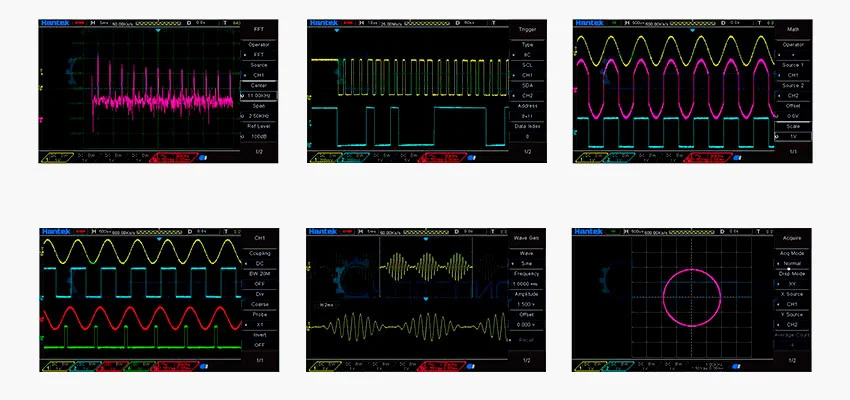 Экран четырёхканального осциллографа