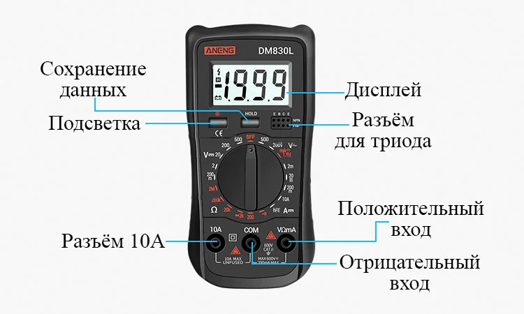 измерительный прибор фирмы ANENG модель DM830L Ручной мультиметр ANENG DM830L
