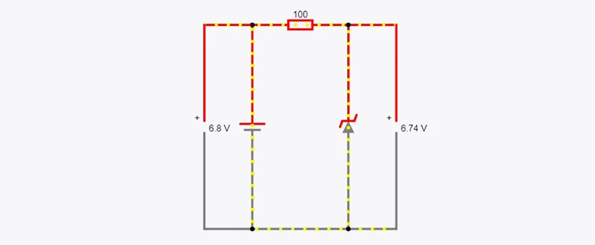 подается напряжение 6,8 В