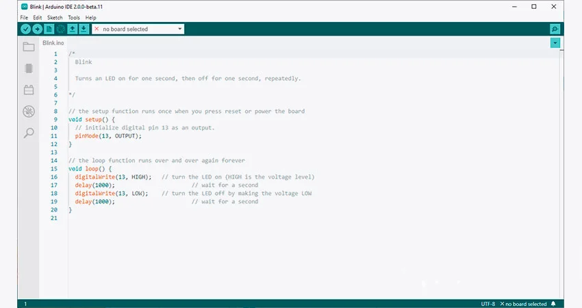 Рабочее окно среды разработки Arduino IDE