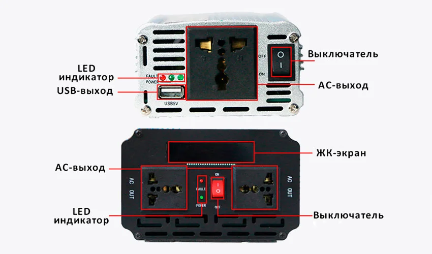 Лицевая часть автомобильного инвертора