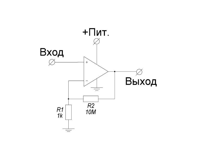 схема неинвертирующего усилителя на оу