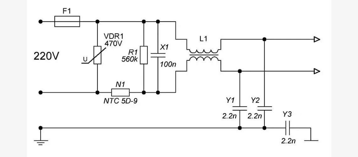 фильтр в блоке питания схема