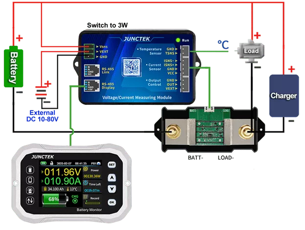 Схема подключения измерительной головки Juntek с помощью внешнего источника питания