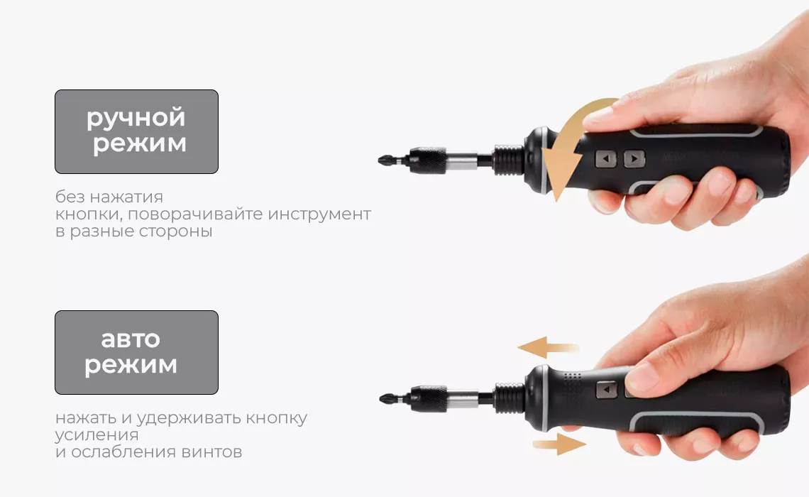 Режимы работы отвертки Отвертка с битами