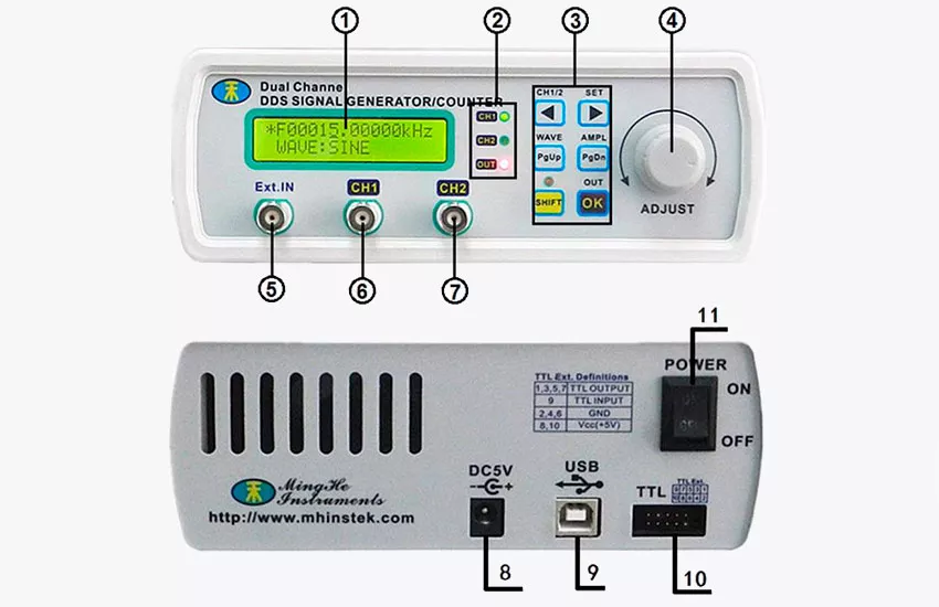 Генератор сигналов произвольной формы MHS-5225A с LCD дисплеем 1602 Заказать генератор сигналов MHS-5225A 25 МГц в Суперайс