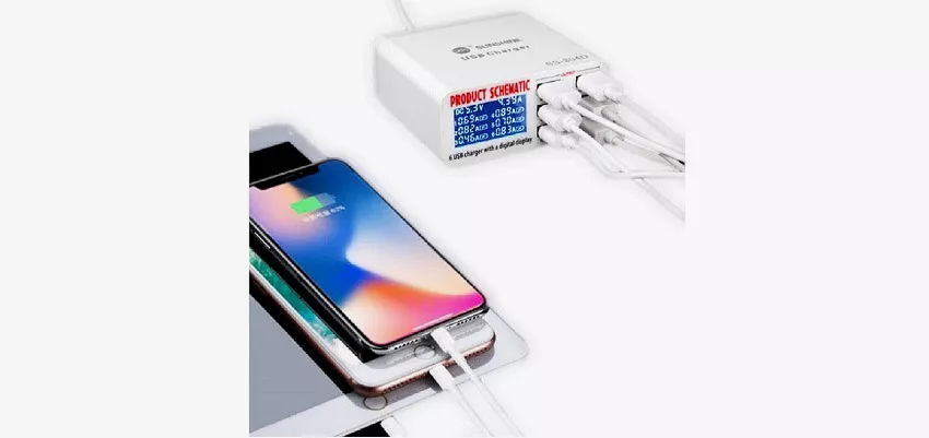 USB-станция на 6 портов с подключенными кабелями Сетевая зарядная док-станция