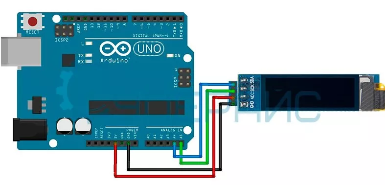 Схема подключения дисплея SSD1306 к Raspberry Pi2 по шине I2C