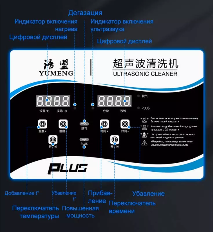 Обозначение надписей Yumeng YM-020PLUS УЗ ванна Yumeng YM-020PLUS приобрести в магазине Суперайс