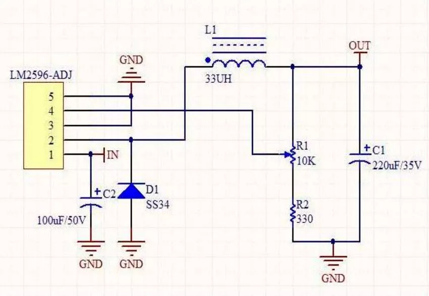 Схема китайского клона LM2596S lm2596s схема модуля
