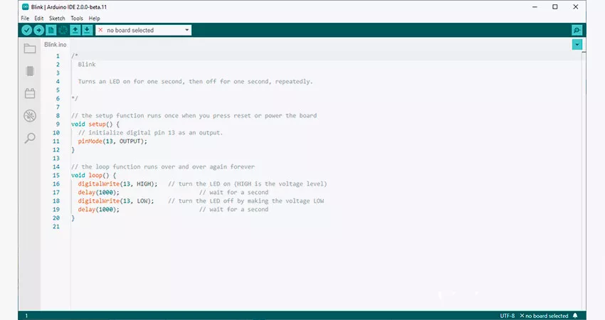 Рабочее окно среды разработки Arduino IDE