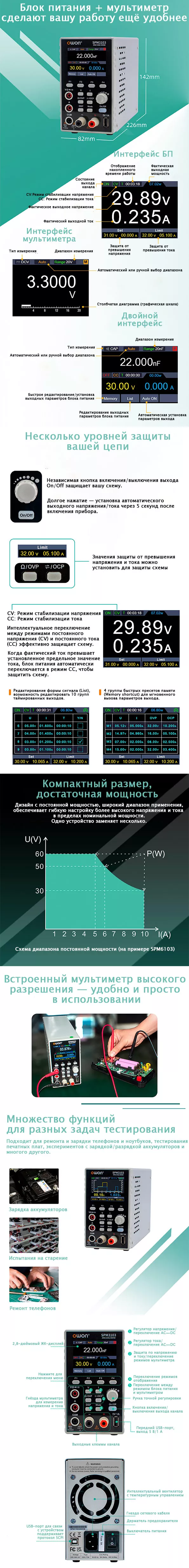 Преимущества блока питания OWON SPM6103 Преимущества блока питания OWON SPM6103