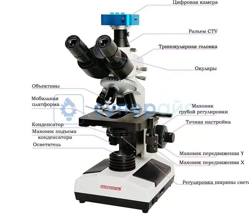 Строение микроскопа Saike Digital SK2009HDMI-T2H5 Тринокулярный микроскоп Saike Digital SK2009HDMI-T2H5 купить в Суперайс