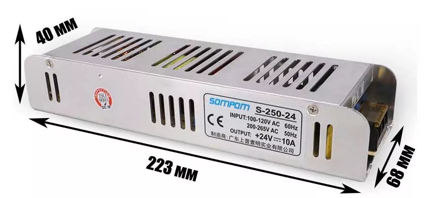 Преобразователь тока SOMPOM S-250-24 Размеры источника питания SOMPOM S-250-24