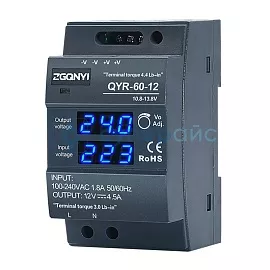 Стабилизатор напряжения на DIN рейку ZGQNYI QYR-60-12 с индикацией напряжения фото