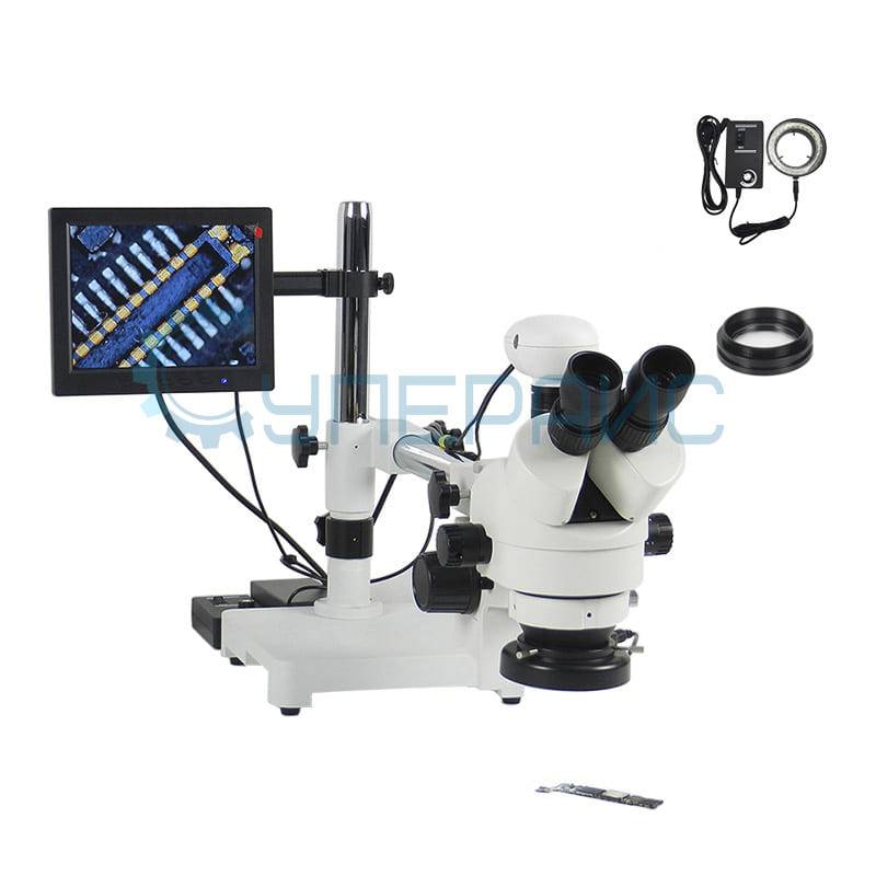 Тринокулярный микроскоп Saike Digital SK2126H2 на штативе с поворотным держателем