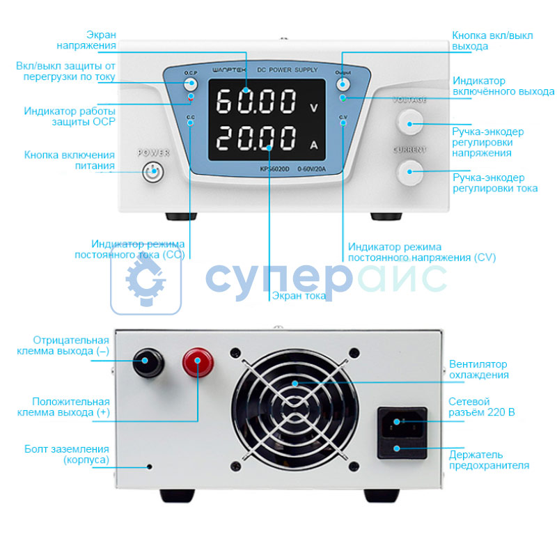 Одноканальный импульсный блок питания Wanptek KPS3020D (30В, 20А) фото 10