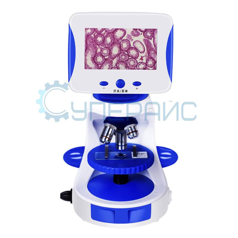 Учебный биологический микроскоп 2000X с дисплеем (набор для опытов и 35 микропрепаратов)