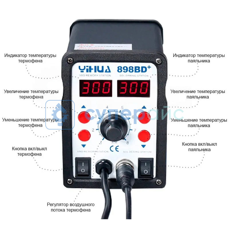 Термовоздушная паяльная станция YIHUA-898BD+ (высокоточная) фото 4