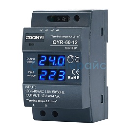 Стабилизатор напряжения на DIN рейку ZGQNYI QYR-60-12 с индикацией напряжения фото