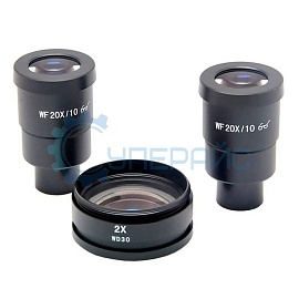 Набор комплектующих для стереомикроскопов Saike Digital с насадкой на объектив (линзой Барлоу) 2X и окулярами WF20X/10 фото