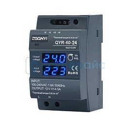 Импульсный блок питания на DIN рейку ZGQNYI QYR-60-24 с индикацией напряжения фото